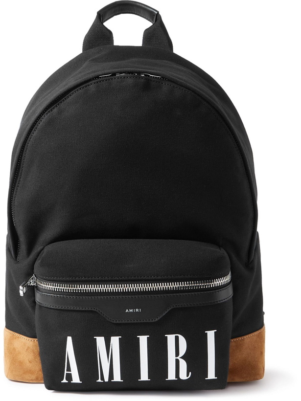 Photo: AMIRI - Logo-Print Suede and Leather-Trimmed Cotton-Canvas Backpack