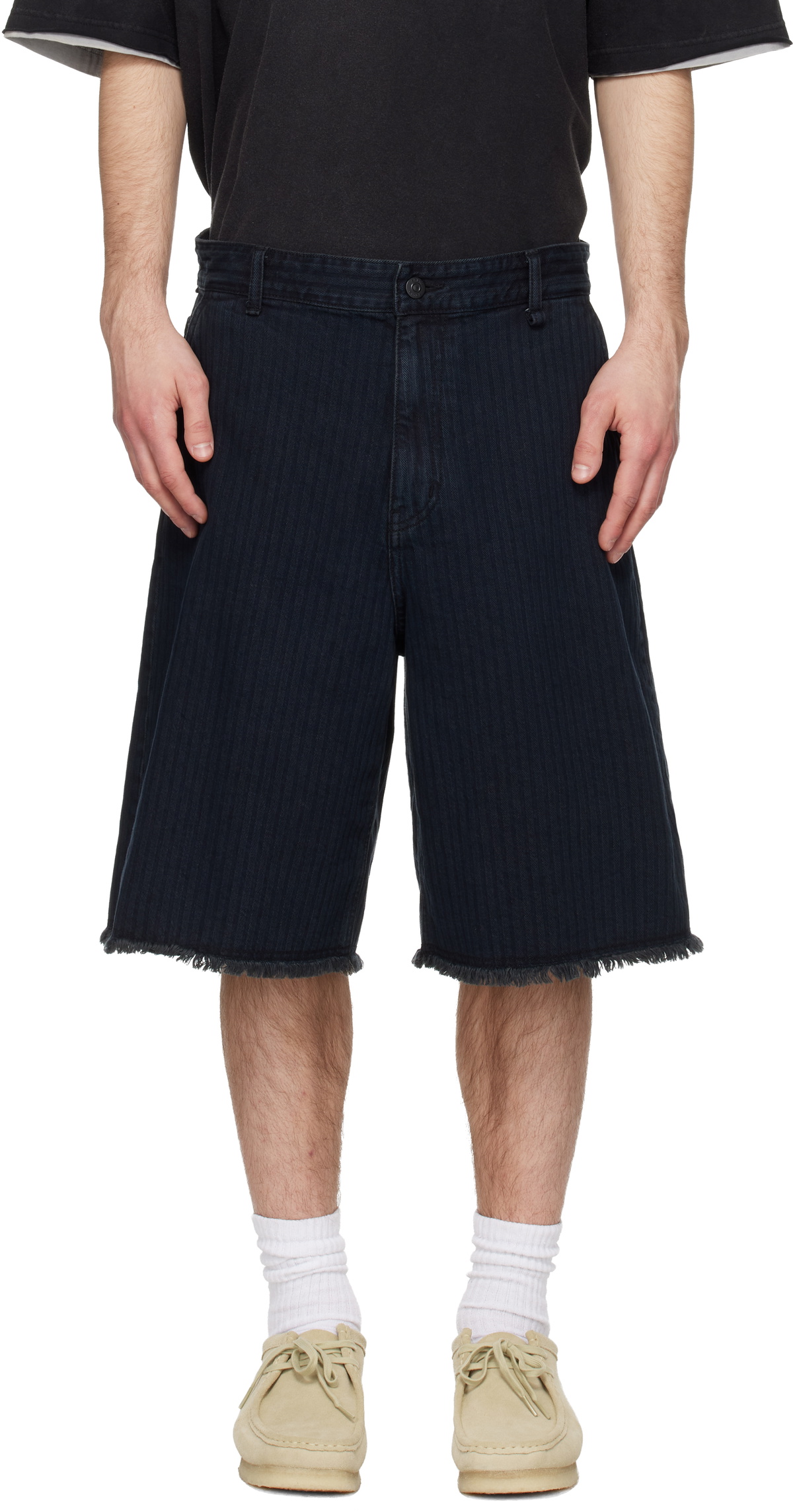 Solid Homme Black Stripe Denim Bermuda Shorts
