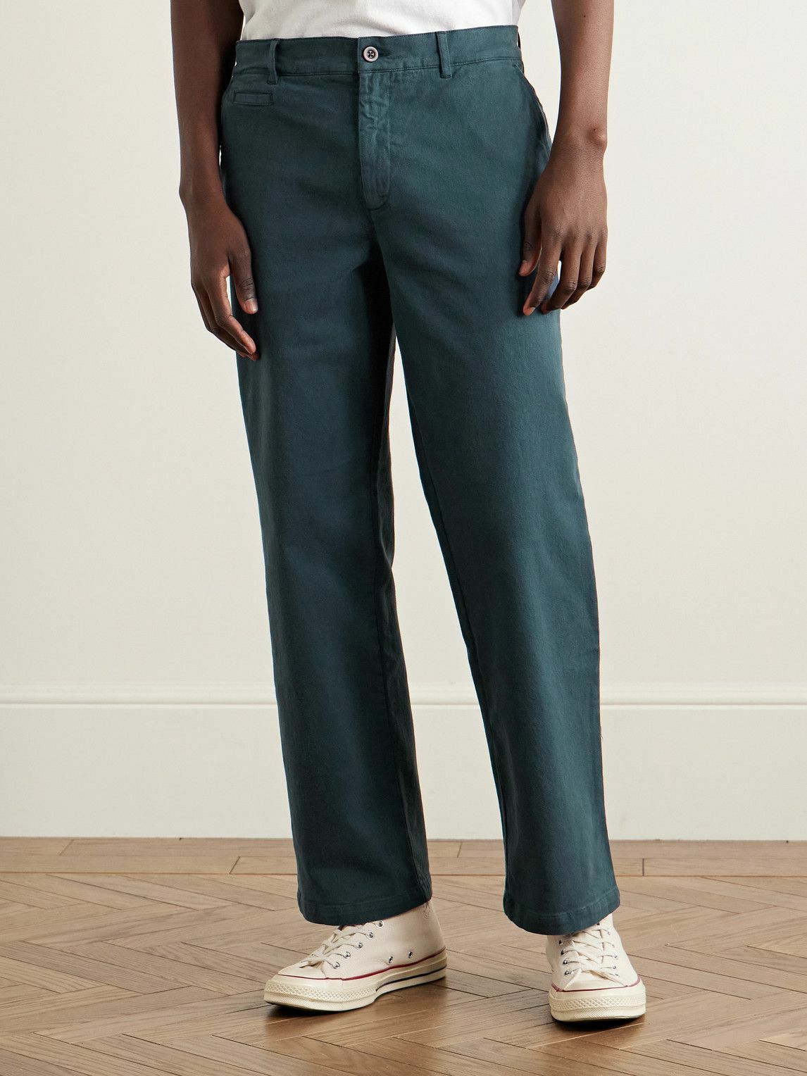 Portuguese Flannel - Labura Straight-Leg Organic Cotton-Blend Twill Trousers - Blue