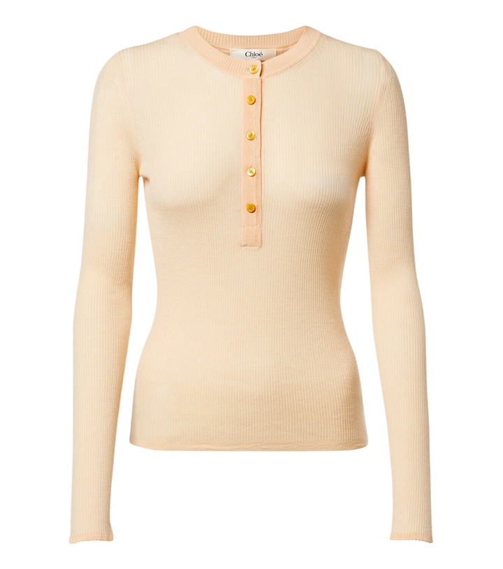 Photo: Chloé Ribbed-knit silk-trimmed wool Henley shirt