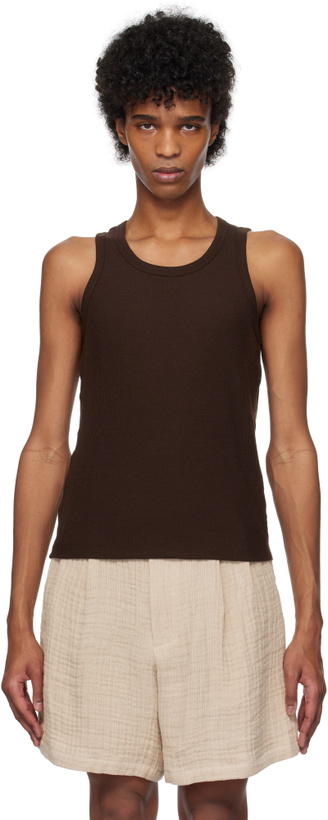 Photo: Tonywack Brown Super Fine Wool Ribbed Tank Top