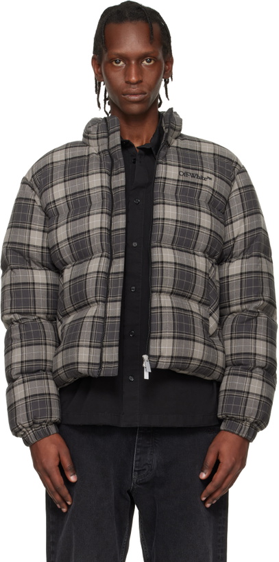 Photo: Off-White Gray Spray Arrow Check Flannel Down Jacket