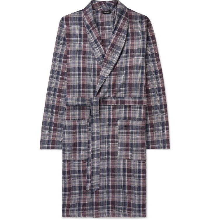 Photo: Hanro - Belted Checked Cotton Robe - Blue