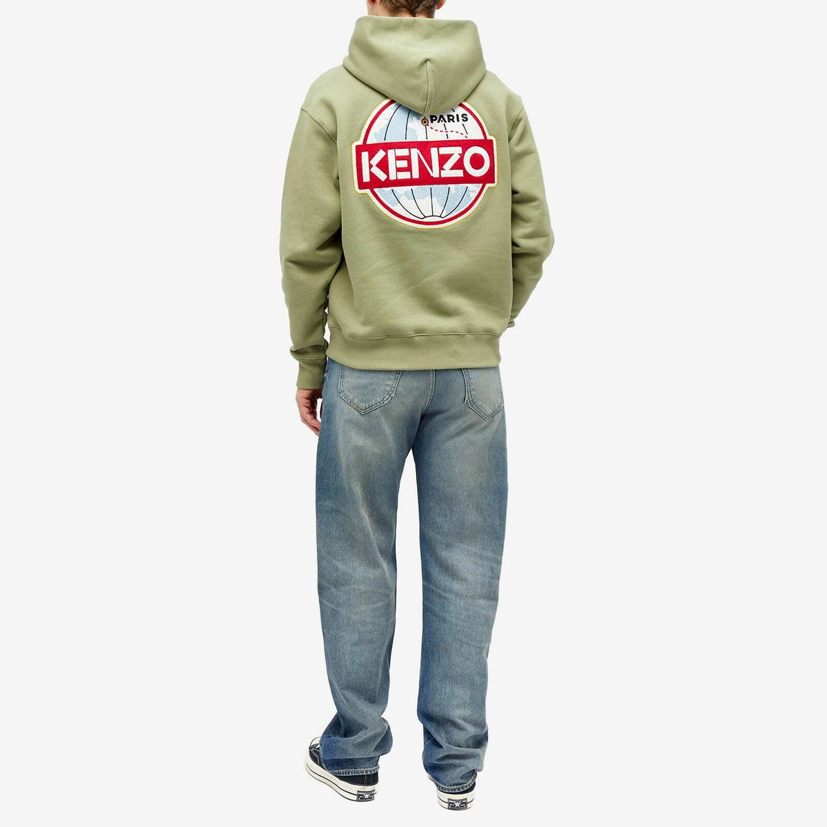 Kenzo Paris Men's Kenzo Globe Popover Hoodie in Sage Green Kenzo