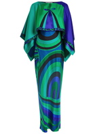 Pucci Iride Cape-effect Silk-twill Maxi Dress Multi Print