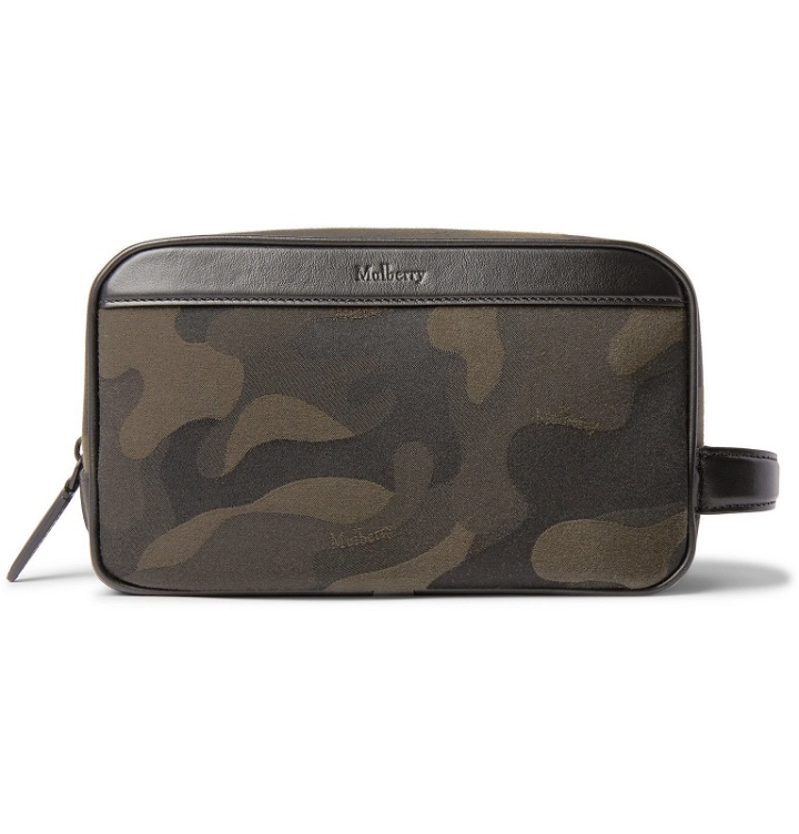 Photo: Mulberry - Leather-Trimmed Camouflage-Print Canvas Wash Bag - Green