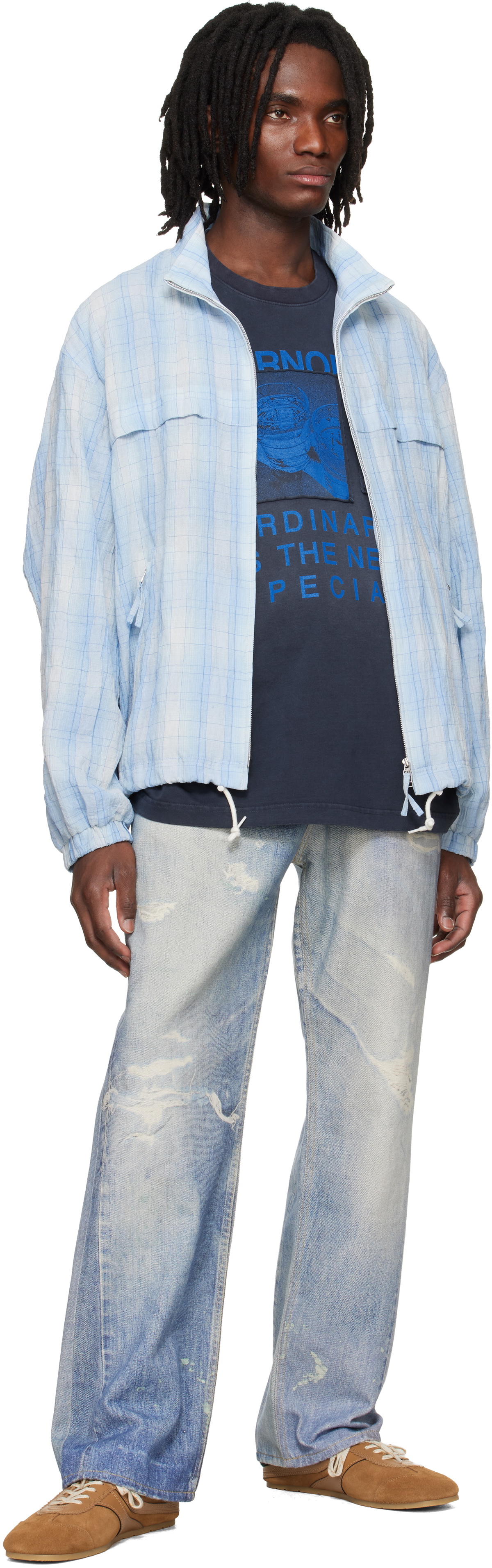 Solid Homme Blue High Neck Check Blouson Jacket