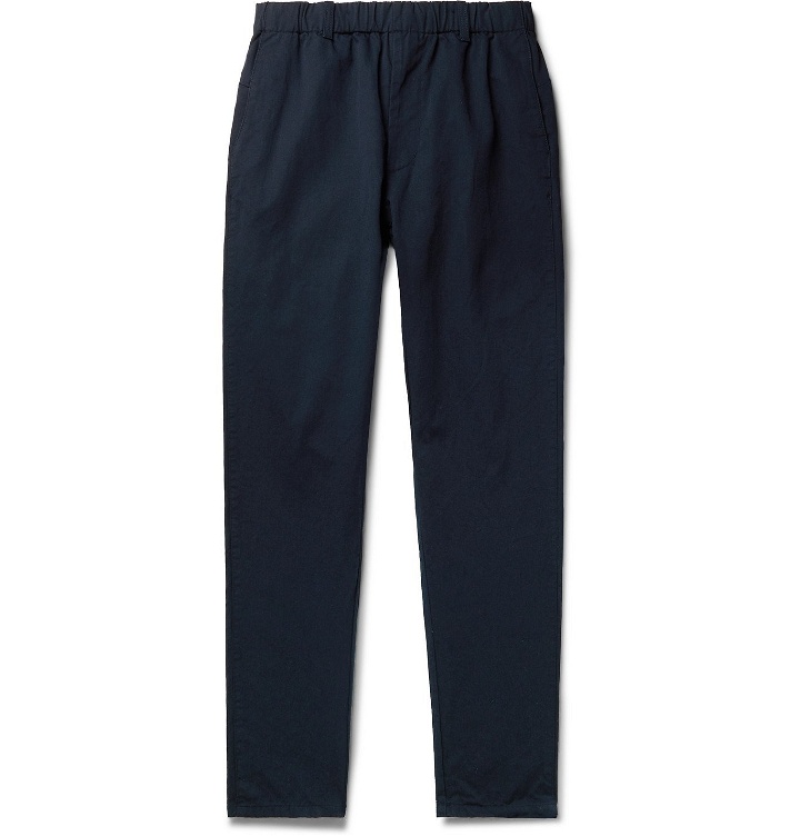 Photo: Aspesi - Tapered Cotton and Linen-Blend Twill Trousers - Blue