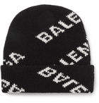 Balenciaga - Logo-Jacquard Virgin Wool and Camel Hair-Blend Beanie - Black