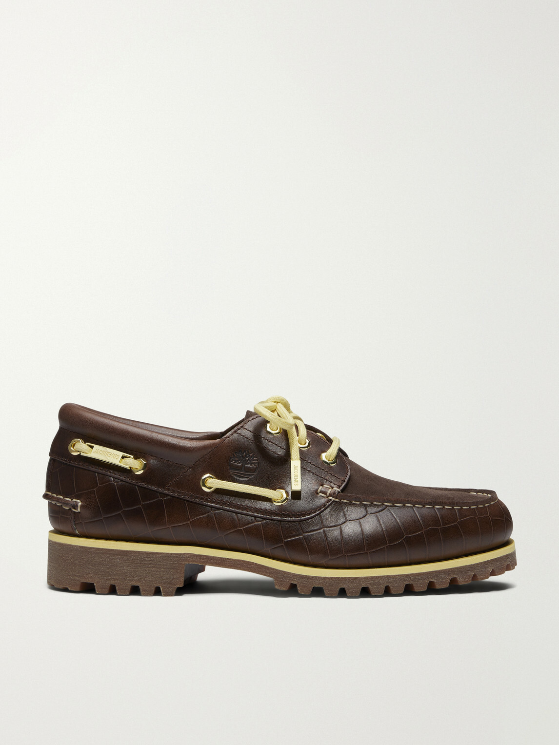 Timberland - Jacquemus Croc-Effect Leather Boat Shoes - Brown