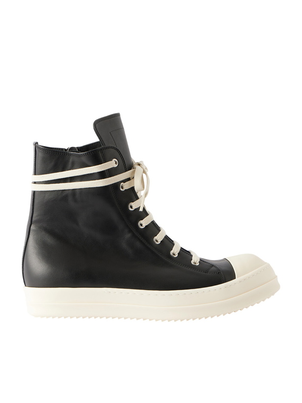 Photo: Rick Owens - Ramones Full-Grain Leather and Rubber Sneakers - Black