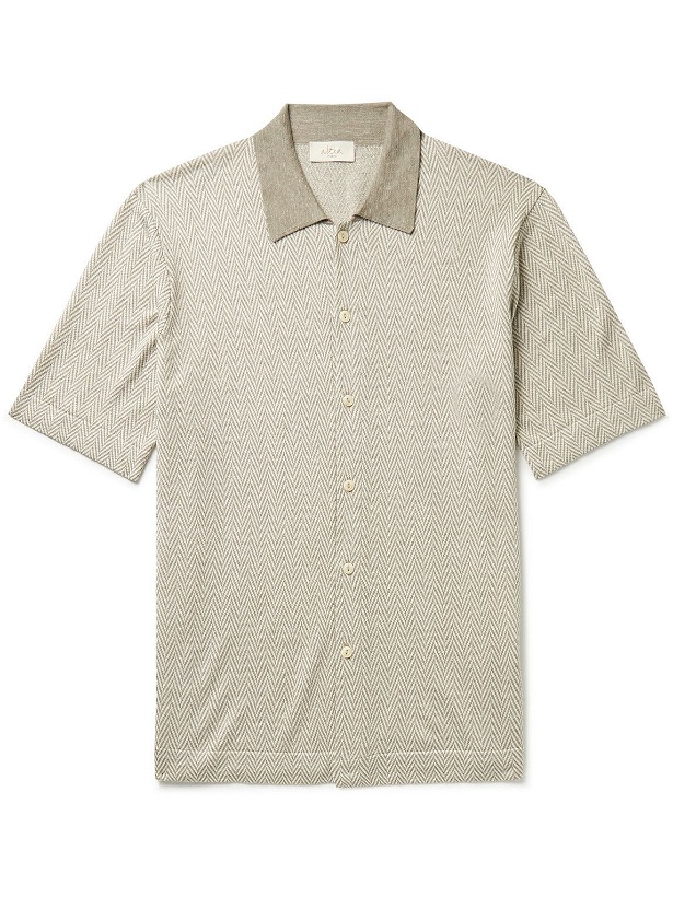 Photo: Altea - Herringbone Silk-Blend Shirt - Neutrals