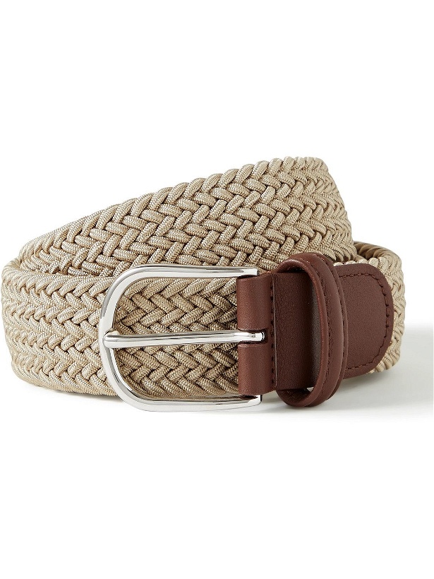 Photo: Anderson's - 3.5cm Leather-Trimmed Woven Elastic Belt - Neutrals