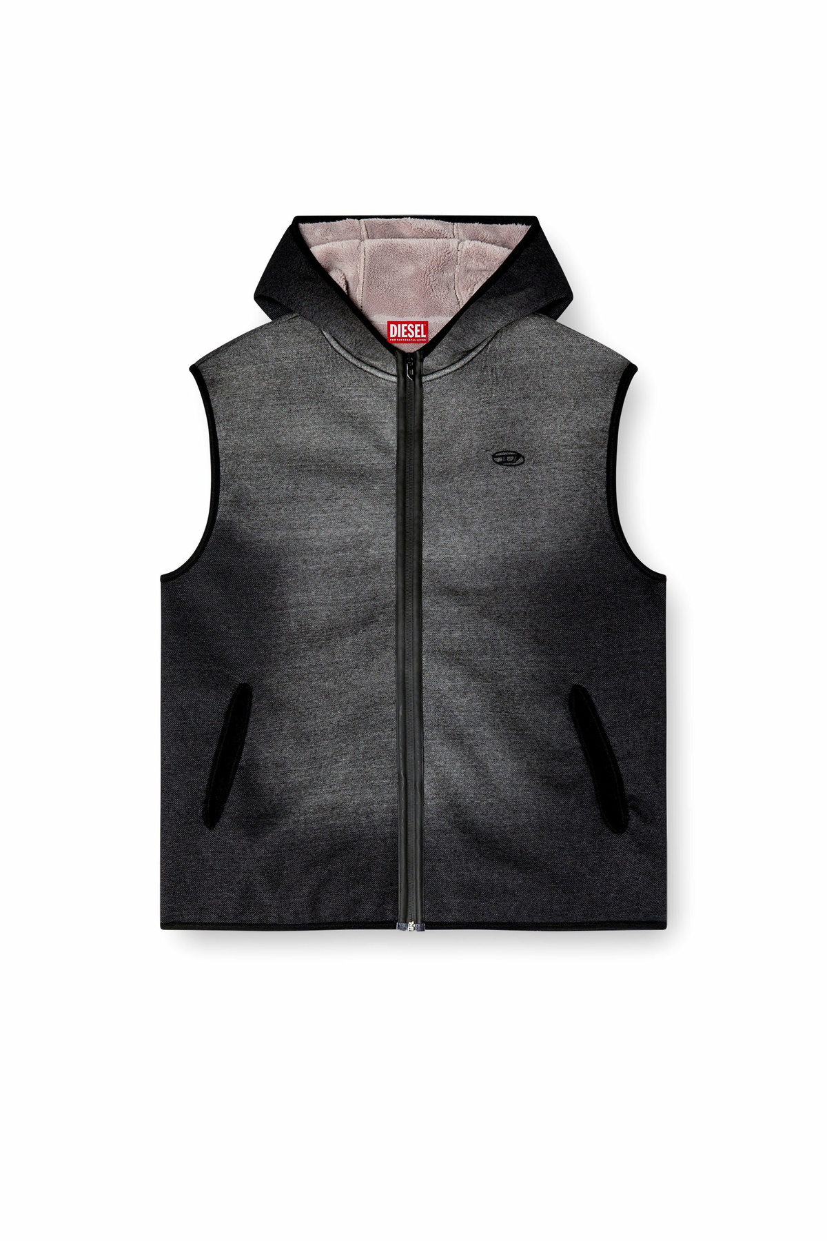 Diesel Hooded vest in denim-effect jacquard - Sweaters - Unisex - Black