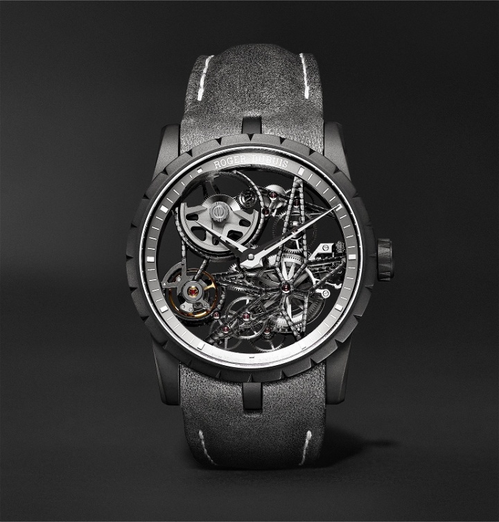 Photo: Roger Dubuis - Excalibur Automatic Skeleton 42mm Titanium and Leather Watch, Ref. No. DBEX0726 - Black