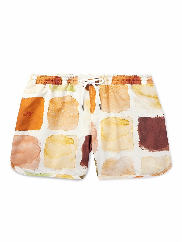 Photo: A Kind Of Guise - Gili Straight-Leg Short-Length Printed Recycled Swim Shorts - Neutrals