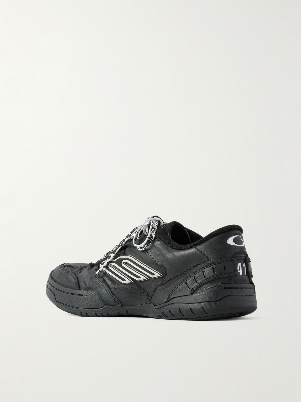 Balenciaga - Hamptons Logo-Appliquéd Distressed Leather Sneakers - Black