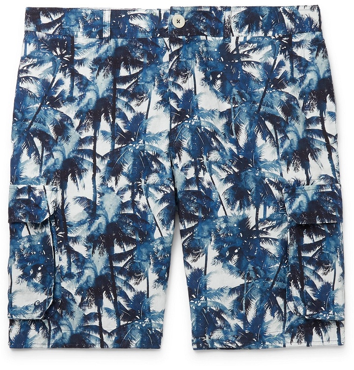 Photo: 120% - Printed Linen Cargo Shorts - Blue
