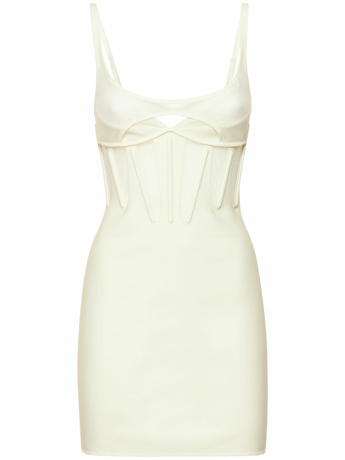 Mugler Ruched Stretch-cotton Mini T-shirt Dress Off White Mugler