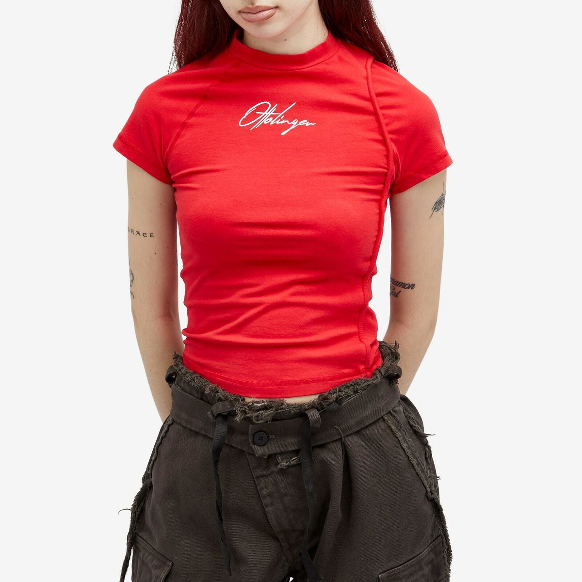 Ottolinger Women's Deconstructed T-Shirt in Red Ottolinger