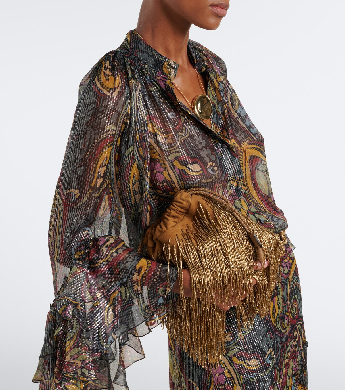 Etro Kalispera Small fringed suede shoulder bag