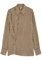Petar Petrov Heat Wave Striped Seersucker Silk Wrap Shirt Brown