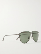 BALENCIAGA - Aviator-Style Logo-Engraved Gunmetal-Tone Sunglasses - Metallic