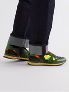 VALENTINO - Valentino Garavani Rockrunner Camouflage Suede and Leather-Trimmed Canvas Sneakers - Green