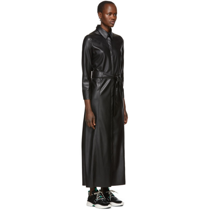 knee length dresses for ladies Nanushka // Black Faux Leather Wrap Dress  VSP Consignment