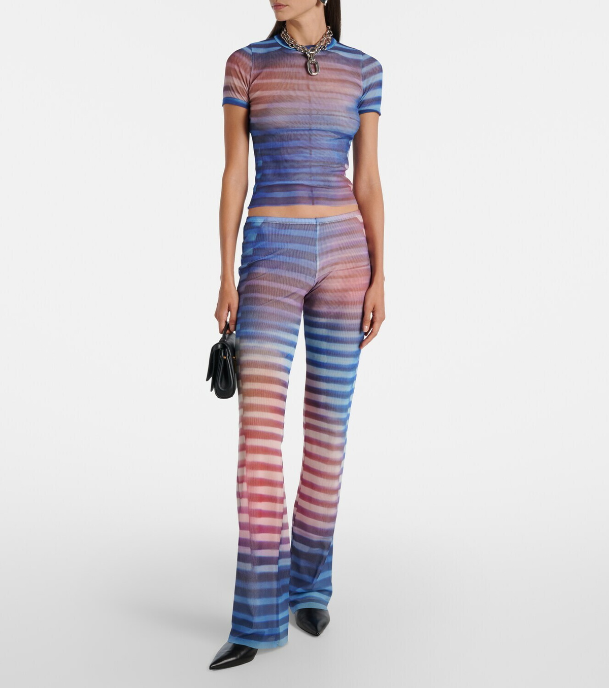 Jean Paul Gaultier Printed striped mesh T-shirt