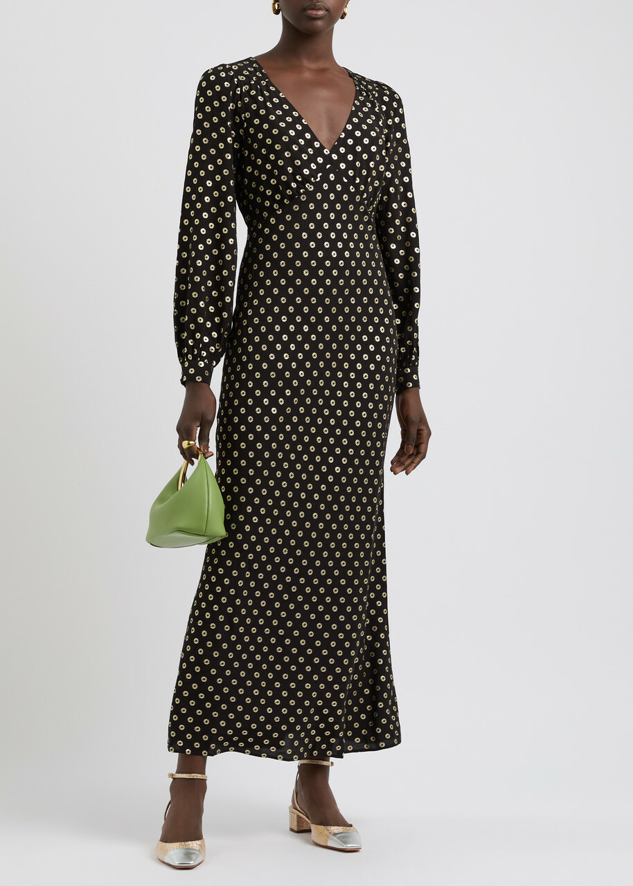 chinese dress ladies Foil Print Dress Green