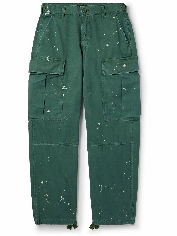 Photo: Cherry Los Angeles - Straight-Leg Paint-Splattered Cotton-Twill Cargo Trousers - Green