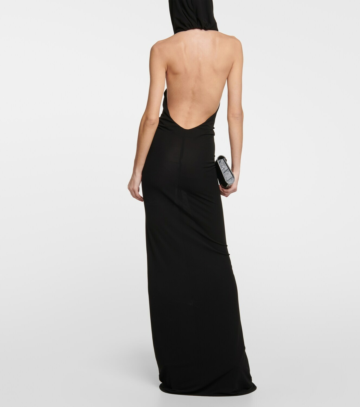【関税&送料込】Saint Laurent Black Crepe Long Dress Saint Laurent Lace Bodice Long Dress in Noir | FWRD