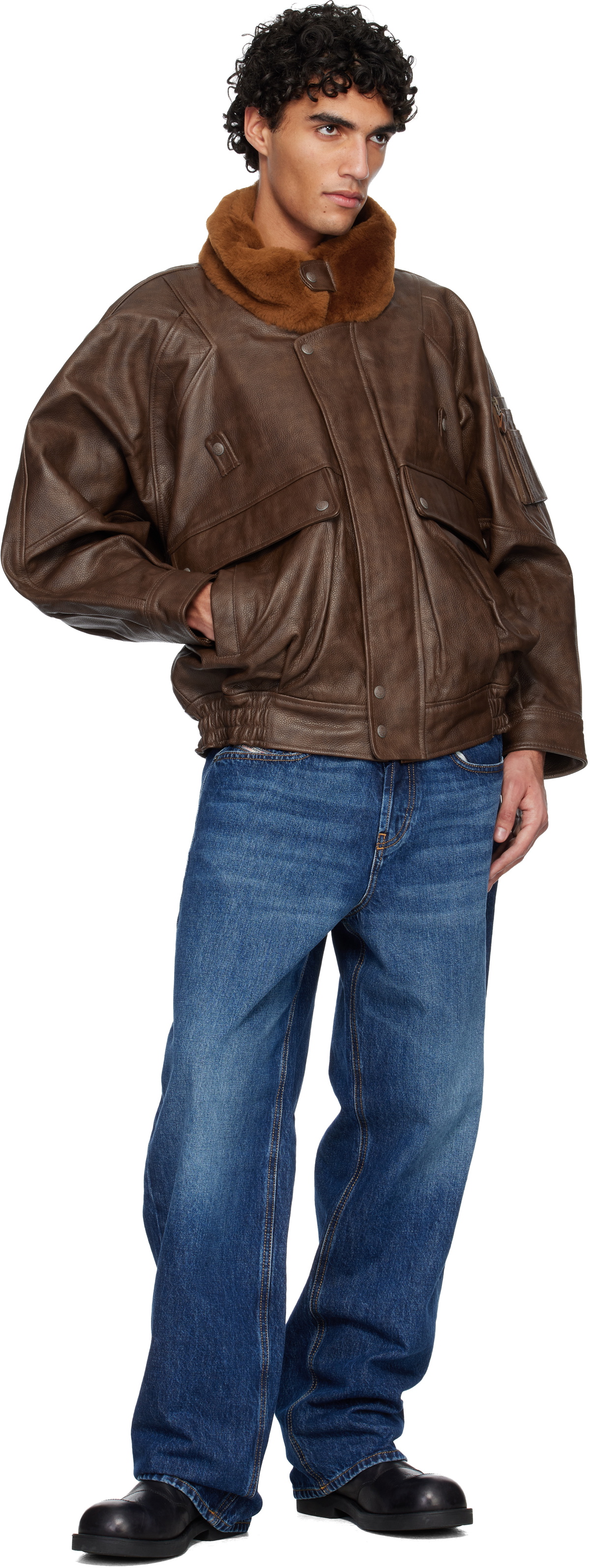 R13 Brown Flight Leather Jacket