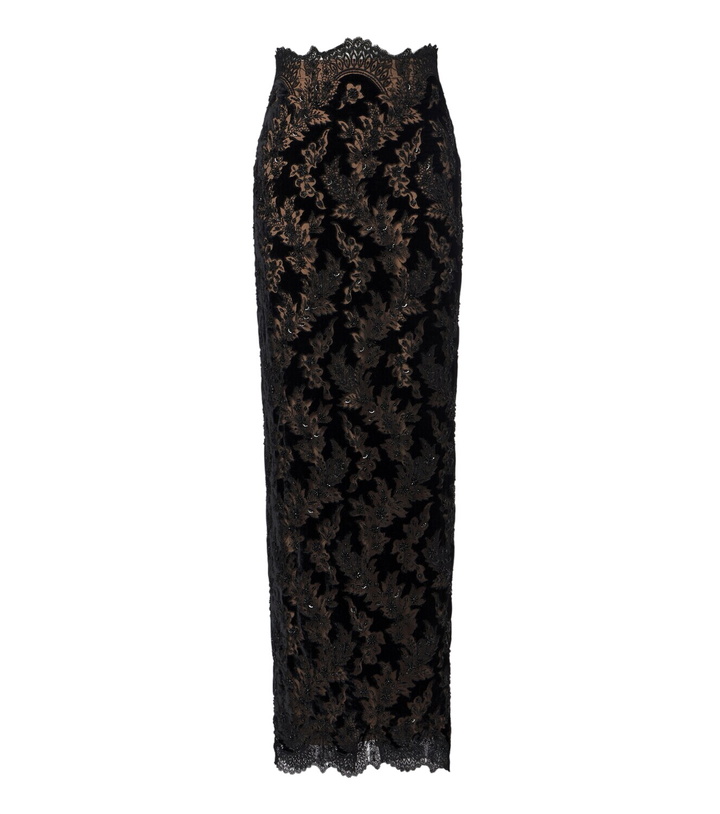 Photo: Costarellos Latta embellished velvet and lace maxi skirt