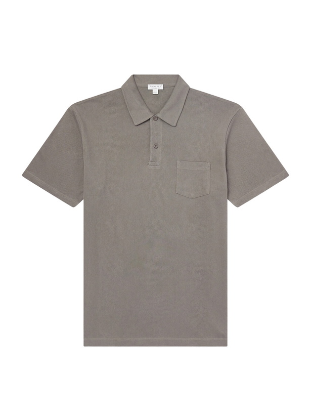 Photo: Sunspel - Riviera Cotton-Mesh Polo Shirt - Gray
