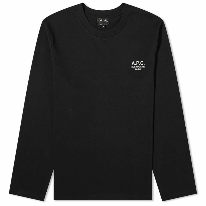 Photo: A.P.C. Men's Long Sleeve Olivier Embroidered Logo T-Shirt in Black