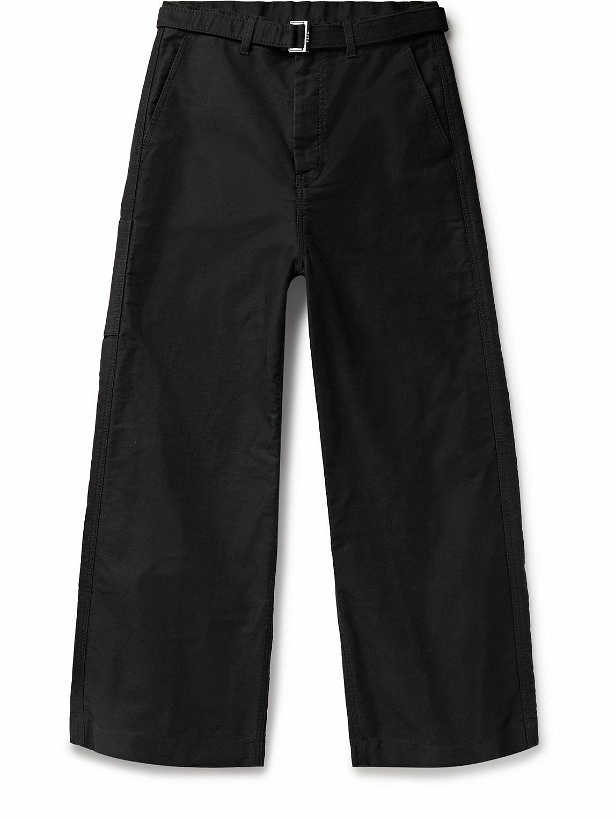 Photo: Sacai - Wide-Leg Belted Cotton-Moleskin Trousers - Black