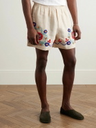 BODE - Garden Party Straight-Leg Bead-Embellished Linen Shorts - Neutrals