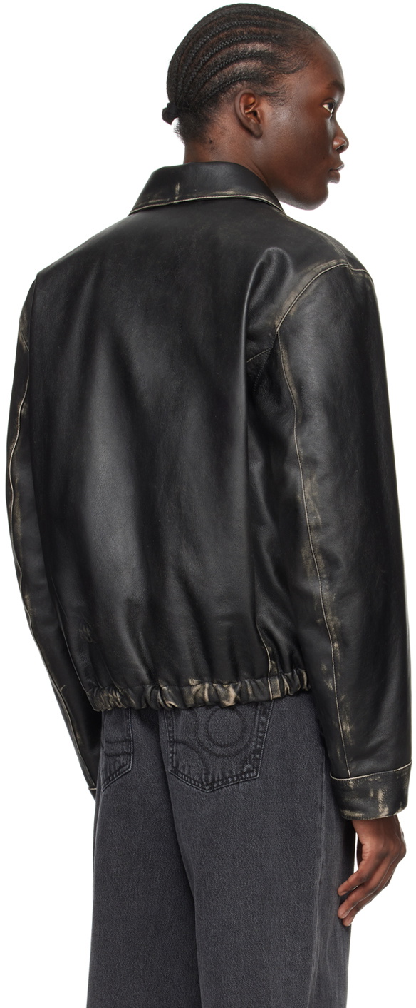 FORMA Black Flower Leather Bomber Jacket