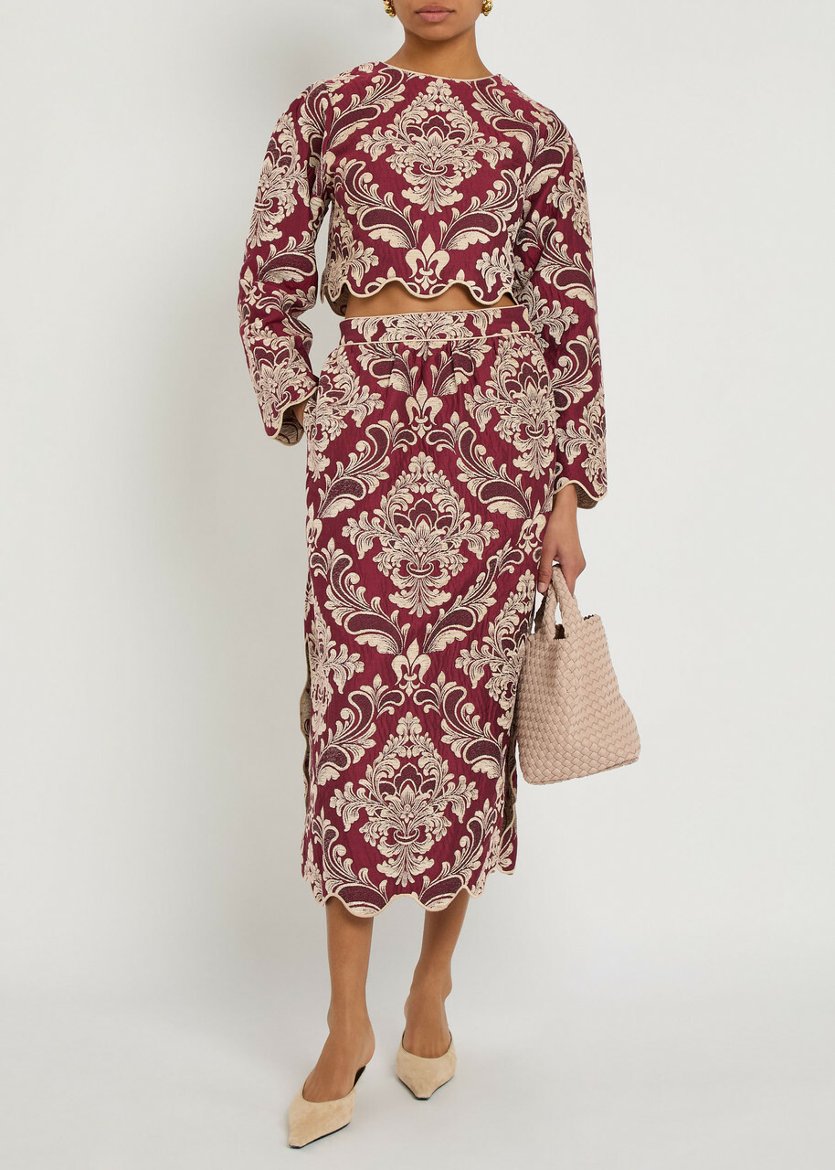 Farm Rio Jacquard Woven Midi Skirt Red