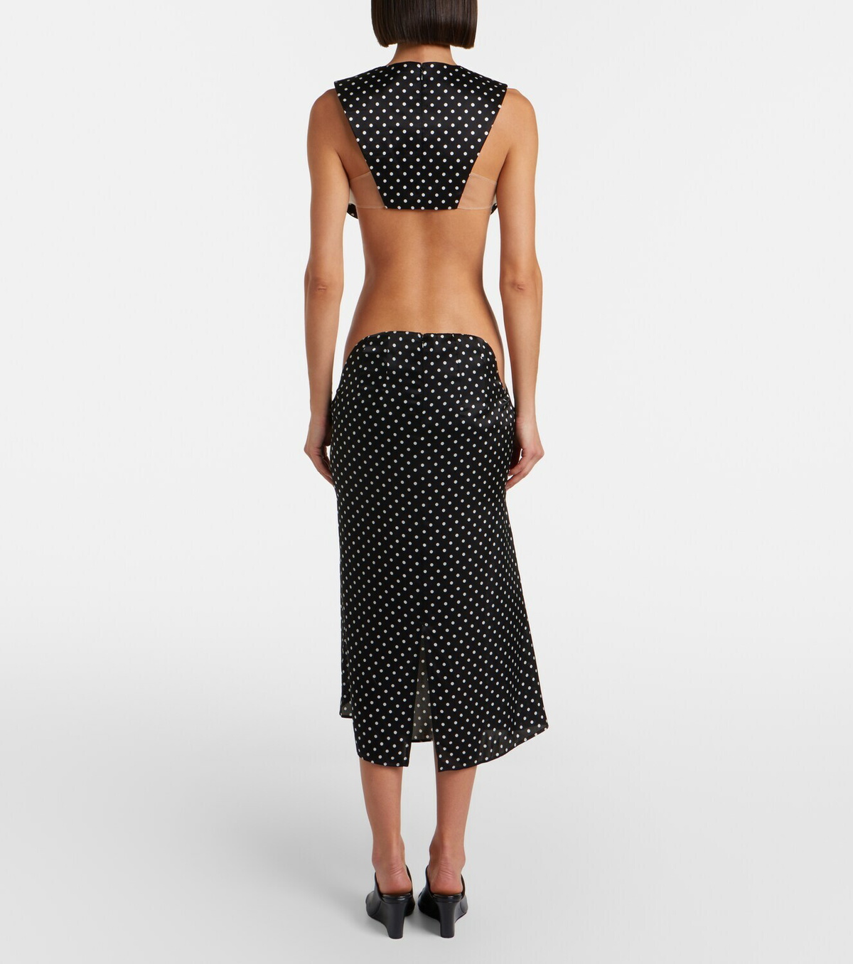 Jean Paul Gaultier Cutout polka-dot silk midi skirt