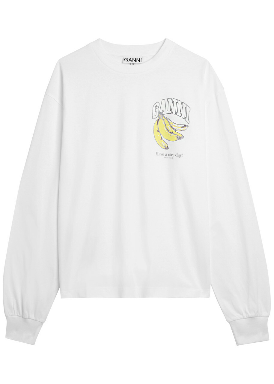 Ganni Printed Cotton T-shirt White