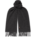 POLO RALPH LAUREN - Logo-Embroidered Fringed Wool Scarf - Gray