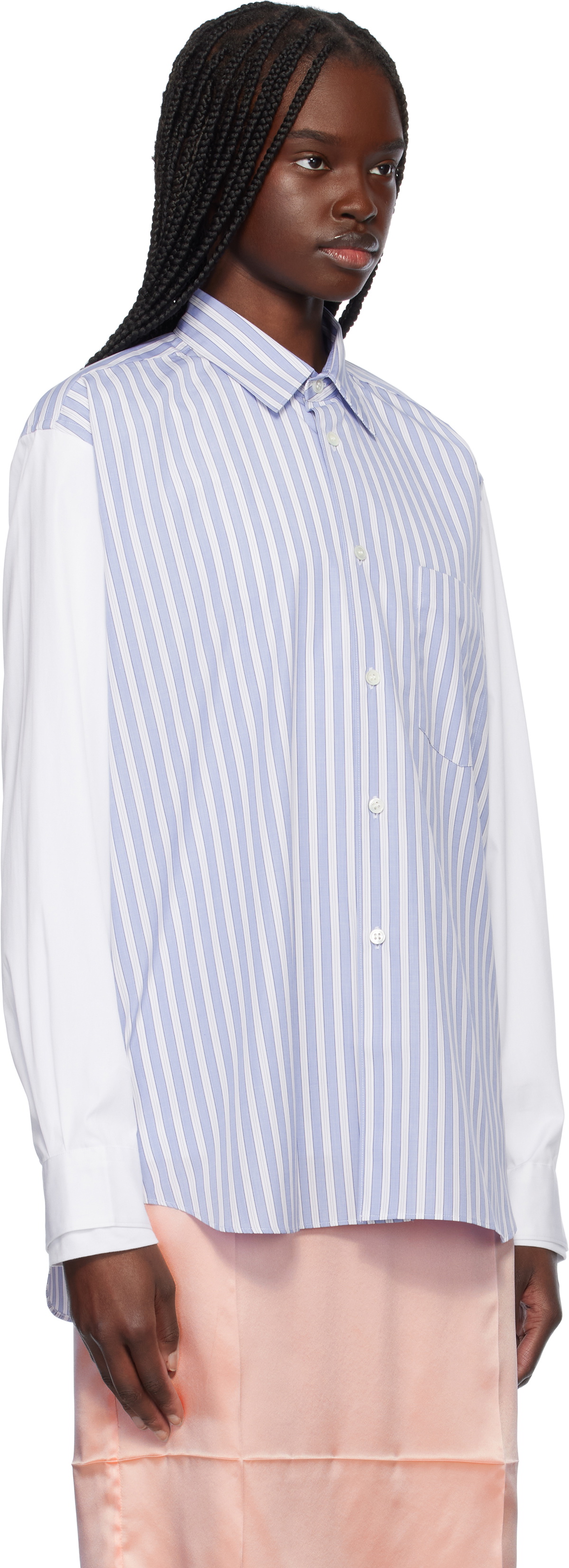 Comme des Garçons Shirt Blue & White Cotton Poplin Striped & Plain Shirt
