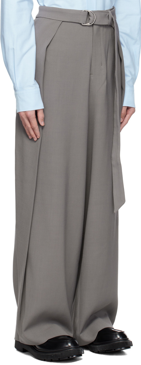 AMI Alexandre Mattiussi Gray Wide-Leg Trousers