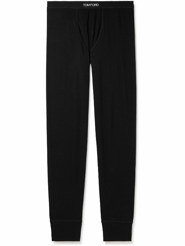 Photo: TOM FORD - Grosgrain-Trimmed Stretch-Cotton Jersey Long Johns - Black
