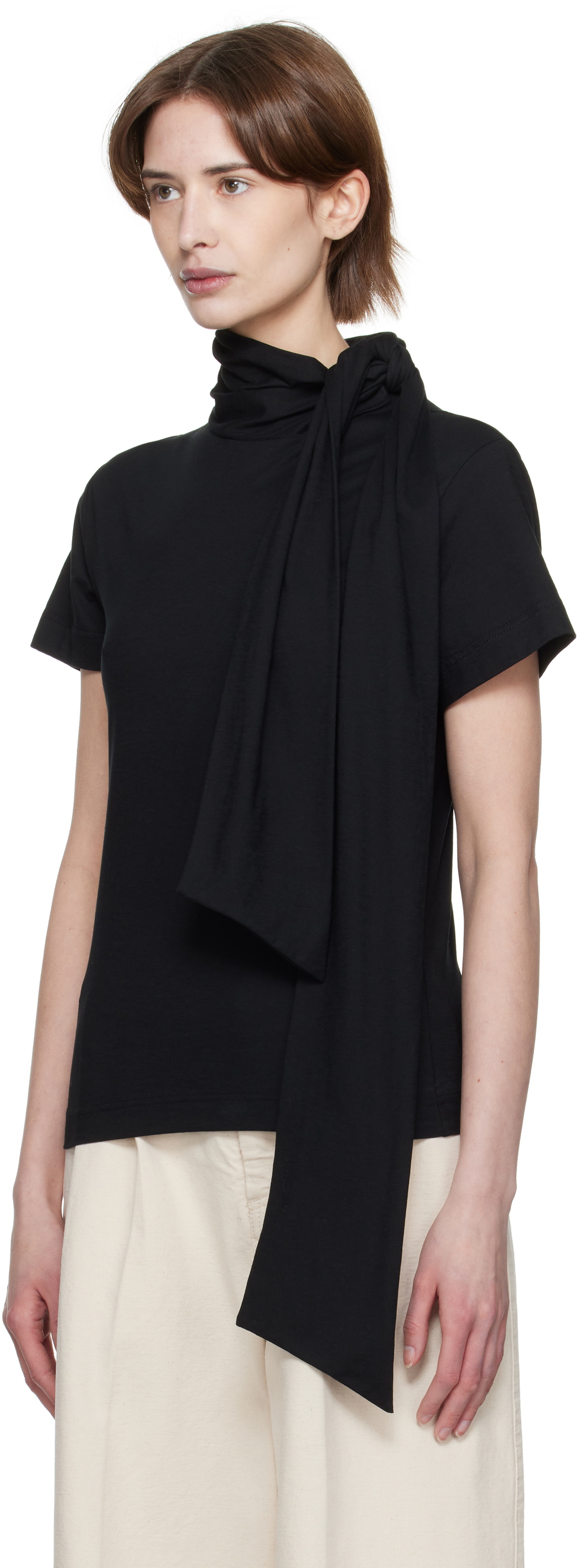 AARON ESH Black Tied Neck T-shirt