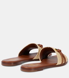 Valentino Garavani VLogo raffia-trimmed leather slides