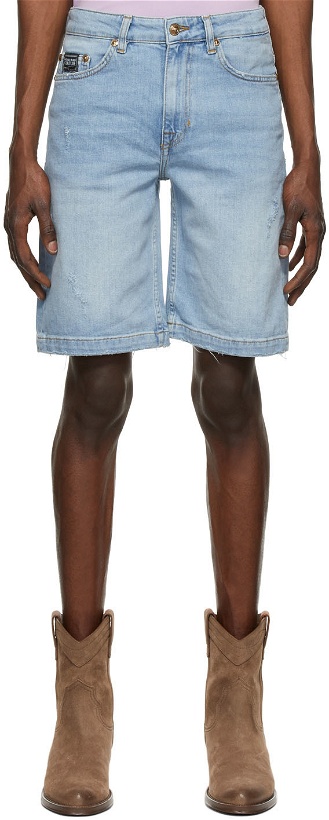 Photo: Versace Jeans Couture Blue Denim Embroidered Logo Shorts